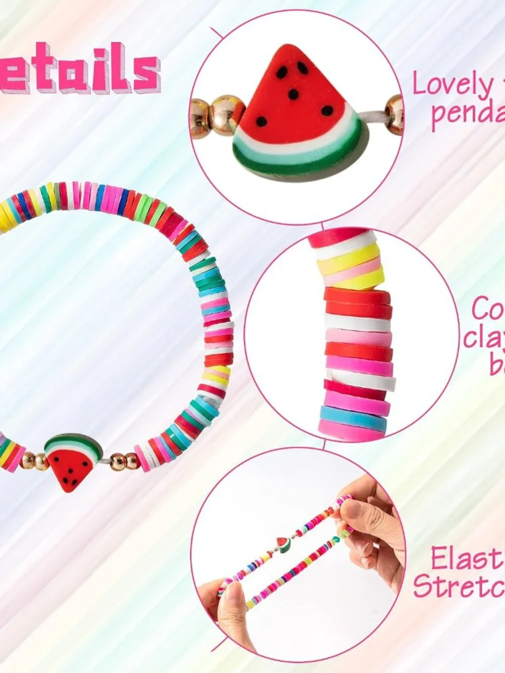 12pcs s, Colorful Surfer Disc Beaded Stretch Rope Bracelet for Girls Kids, Frien